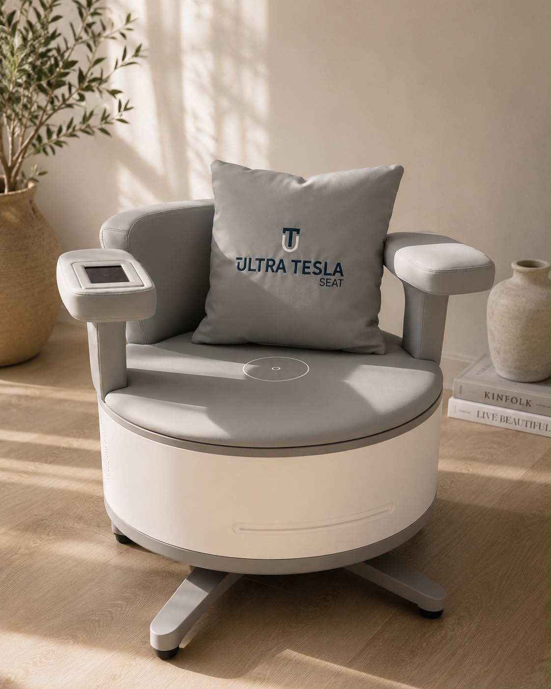 Ultra Tesla HIFEM chair used for non-invasive pelvic floor strengthening