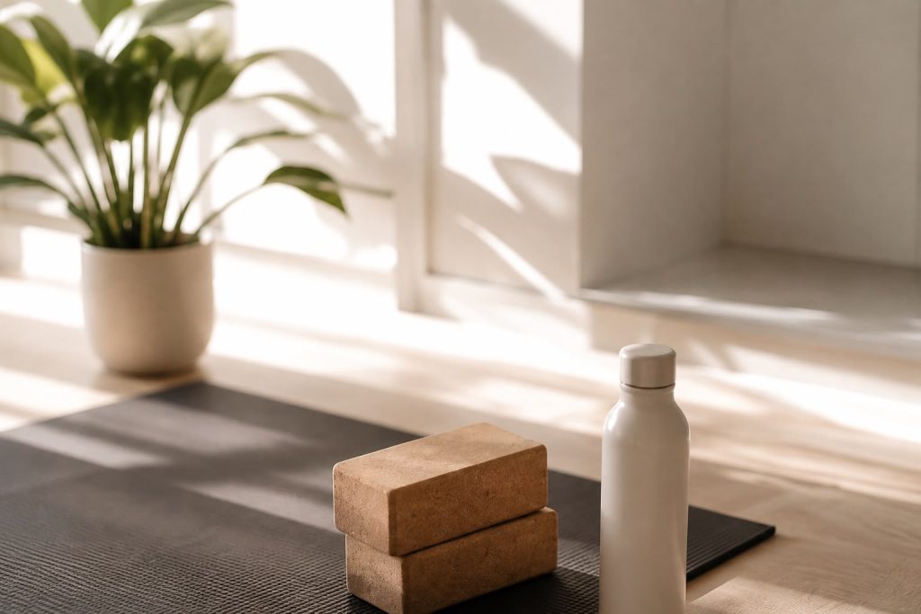 Calm wellness studio interior with basin and greenery
